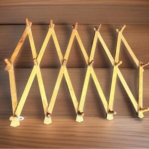 Vtg Rustic Wooden Accordion Wall Hanger 16 Peg Hooks Coat Hat Rack Wall Mounted